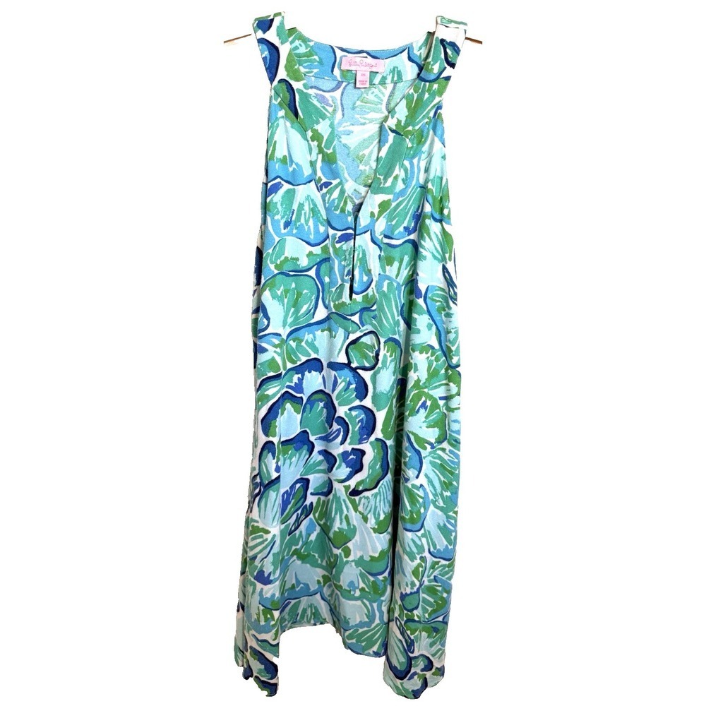 Lilly Pulitzer Dress Womens XS Achelle Swing Flowy Dress Agate Green Blue